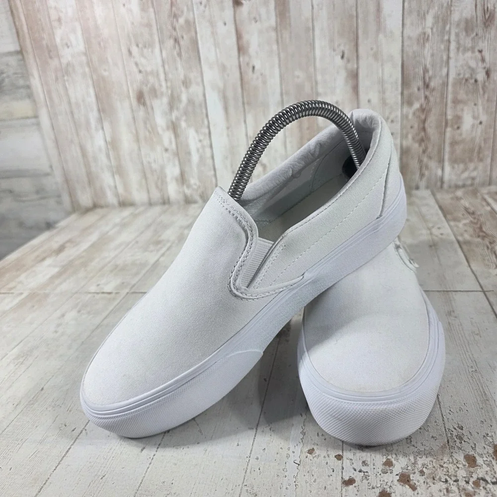Vans Classic Slip-On Platform Sneakers True White Canvas Shoes Womens 8.5